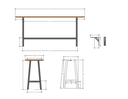 A Frame Table Legs with Foot Rest - Four Shelf Brackets