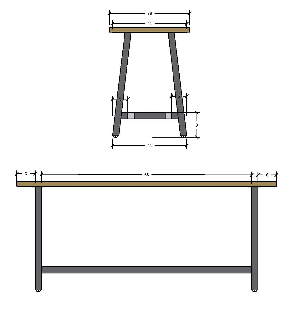 Set of Two A Frame Table Legs with Two Foot Rails - Custom Order for TI