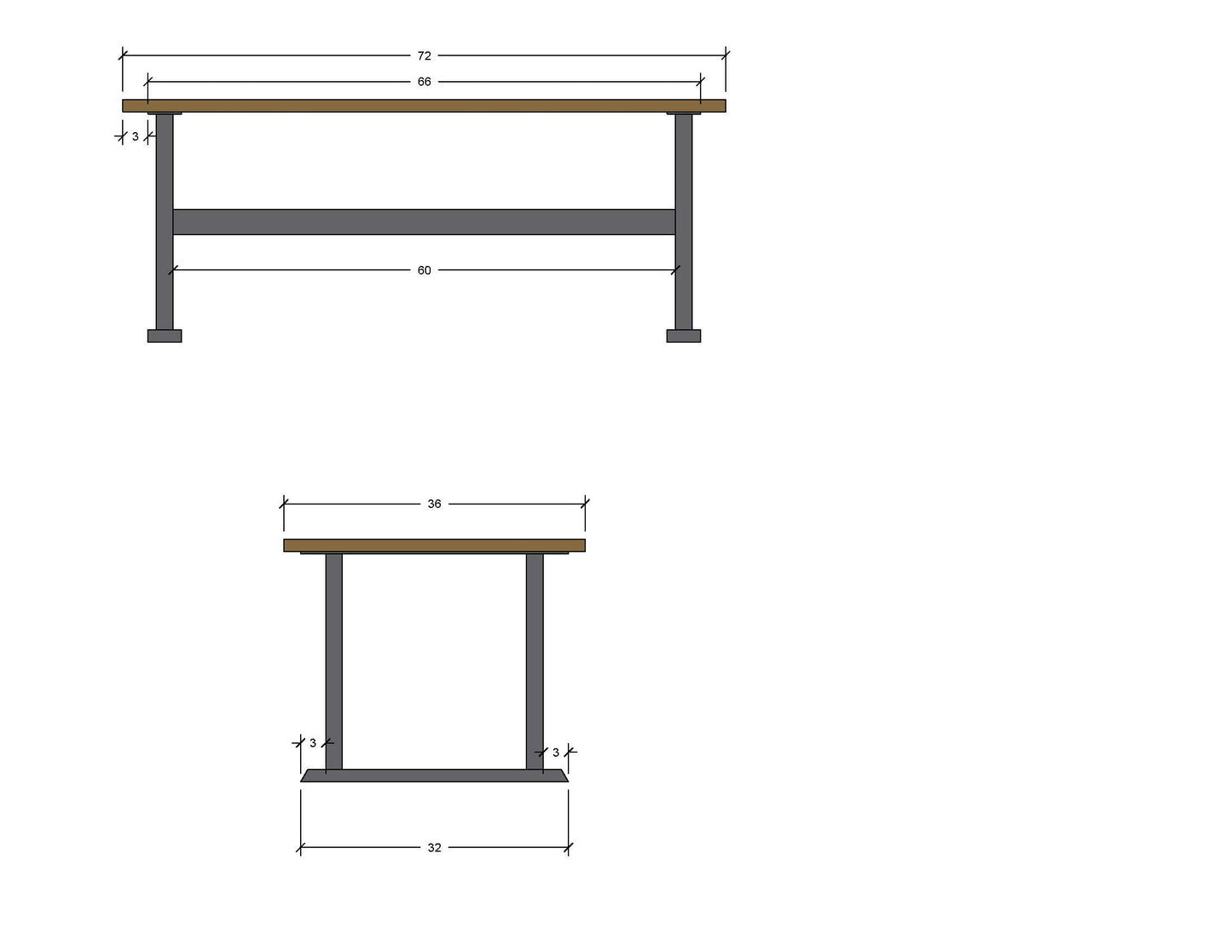Double Column Table Legs with Stretcher - Hold for T